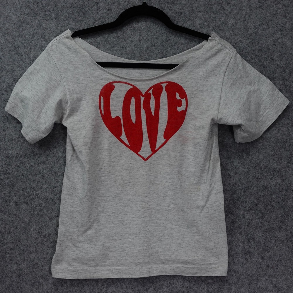 1970s Vintage Love Heart Baby Tee Womens XS Single Stitch Psych Pop Crop T Shirt